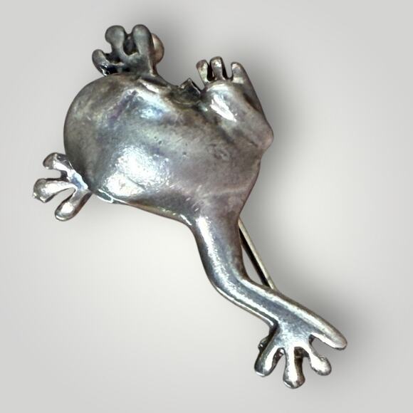 925 Sterling Silver Frog Pin Brooches Vintage - Picture 1 of 8